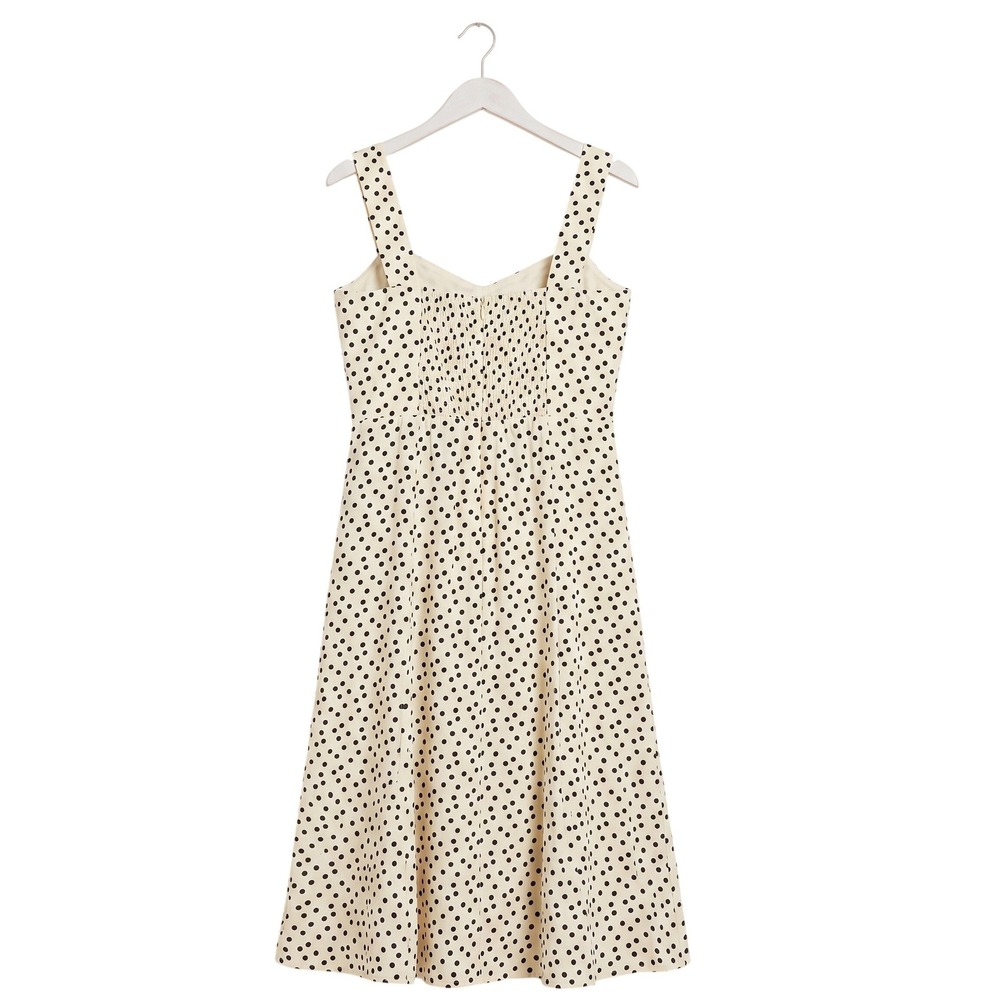 RACHEL ZOE Polka Dot Smocked Midi Dress Women Size 14 Black Cream NWOT $150 - Picture 4 of 5